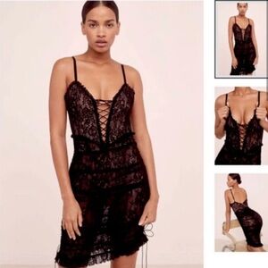 For Love And Lemons for Victoria's Secret Gracie Lace Slip Dress in Black